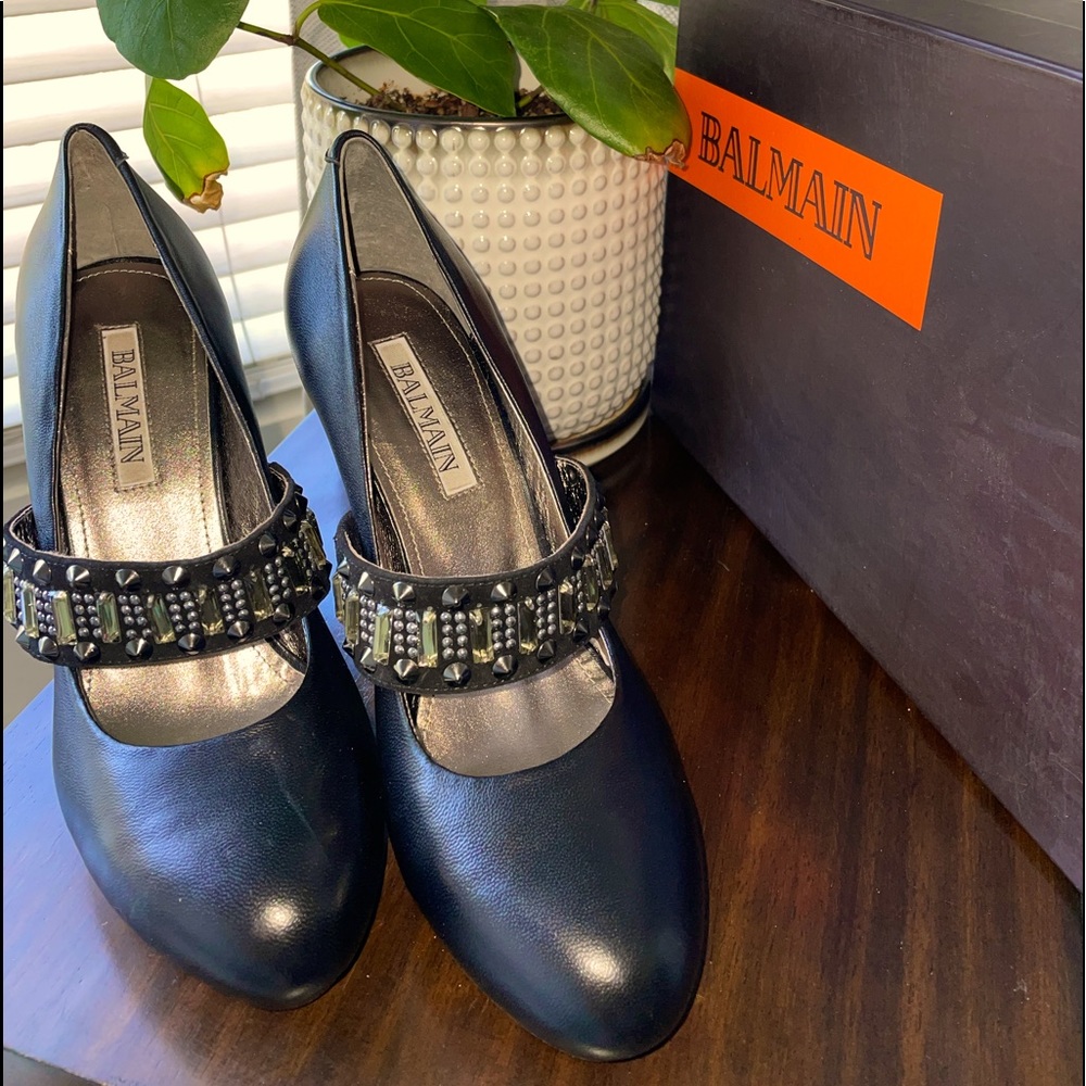 MOVING SALE/PROCE DROP!Balmain black leather studded platform heels